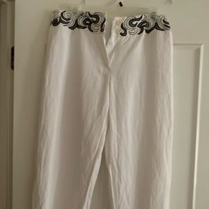 White linen summer capri with design belted.